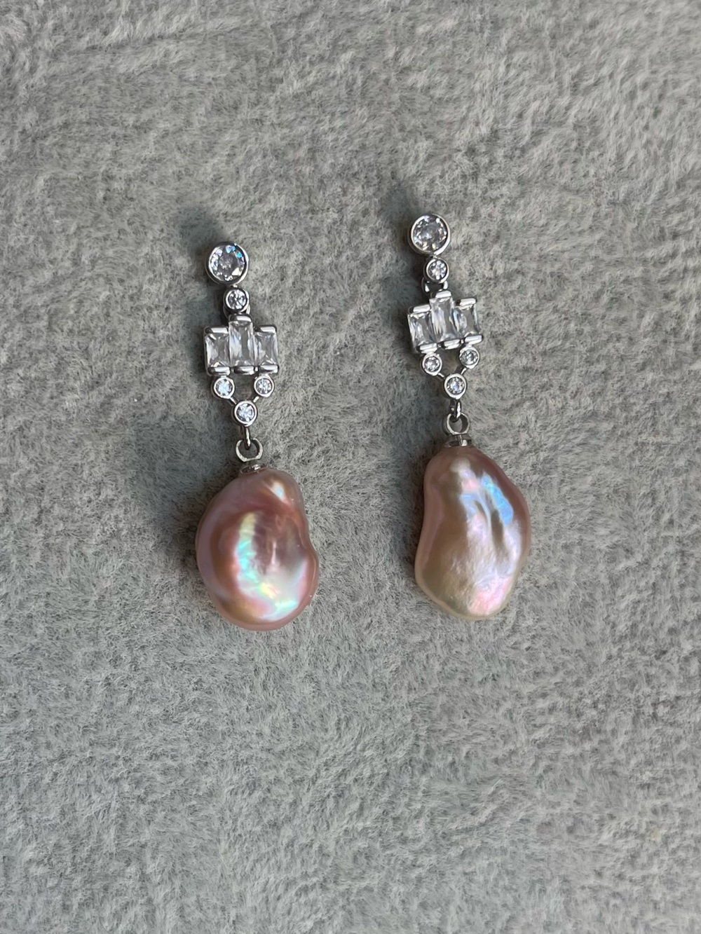 Silver Crystal & Pink Baroque Pearl Drop Earrings 925 silver posts